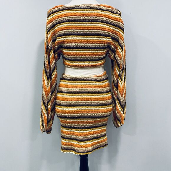 12TH TRIBE S Free Bird Mini Cut Out Dress Crochet Bodycon Stretch Hippie 70s - Picture 2 of 16